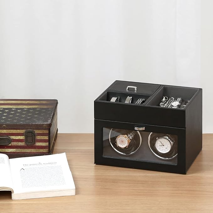 ワインディングマシーン 高級ウォッチワインダー 静音モーター搭載 2台用&8収納 腕時計収納ケース 男女..