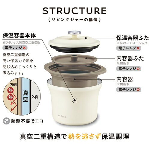 【クーポン対象 9/11 10:59まで】 ilma イルマ リビングジャー 電子レンジ保温調理器 時短 省エネ 電子レンジ 保温調理器 煮込み料理 レシピ付き ピーコック favoritestyle-10003487 FavoriteStyle〜キッチン・雑貨〜 サンプル画像3