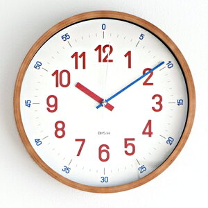 知育時計 掛け時計 木製 バウハウス 復刻フォント レッド REROSS QUADRATIC 知育クロック 壁掛け時計 連続秒針 子供部屋 リビング WCL-001 エルコミューン 知育 掛時計 ウォールクロック
