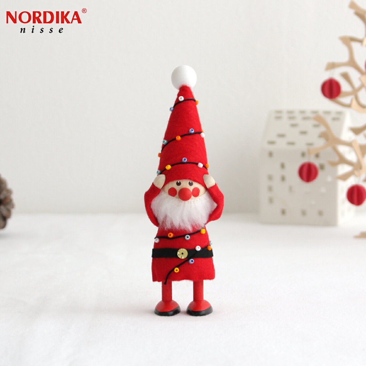 ノルディカニッセ 電飾にからまるサンタ フェルトシリーズ 赤 NORDIKA nisse クリスマス 雑貨 木製 人形 北欧 NRD120647