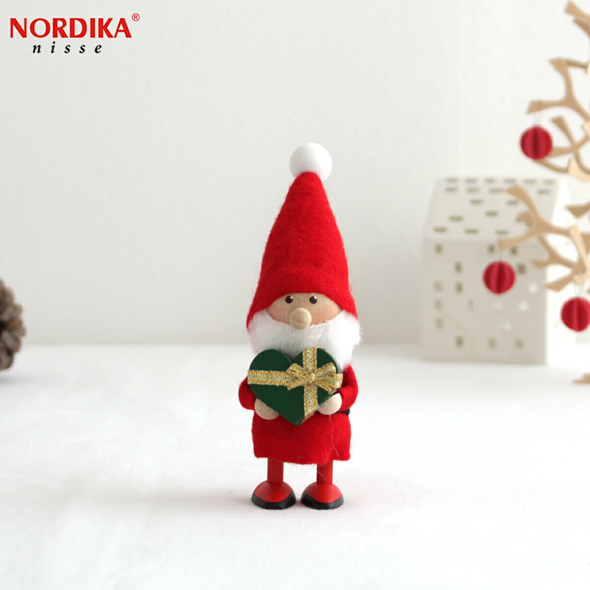 ノルディカニッセ ハートフルサンタ グリーン×ゴールド ハートフルシリーズ NORDIKA nisse クリスマス 雑貨 木製 人形 北欧 NRD120684