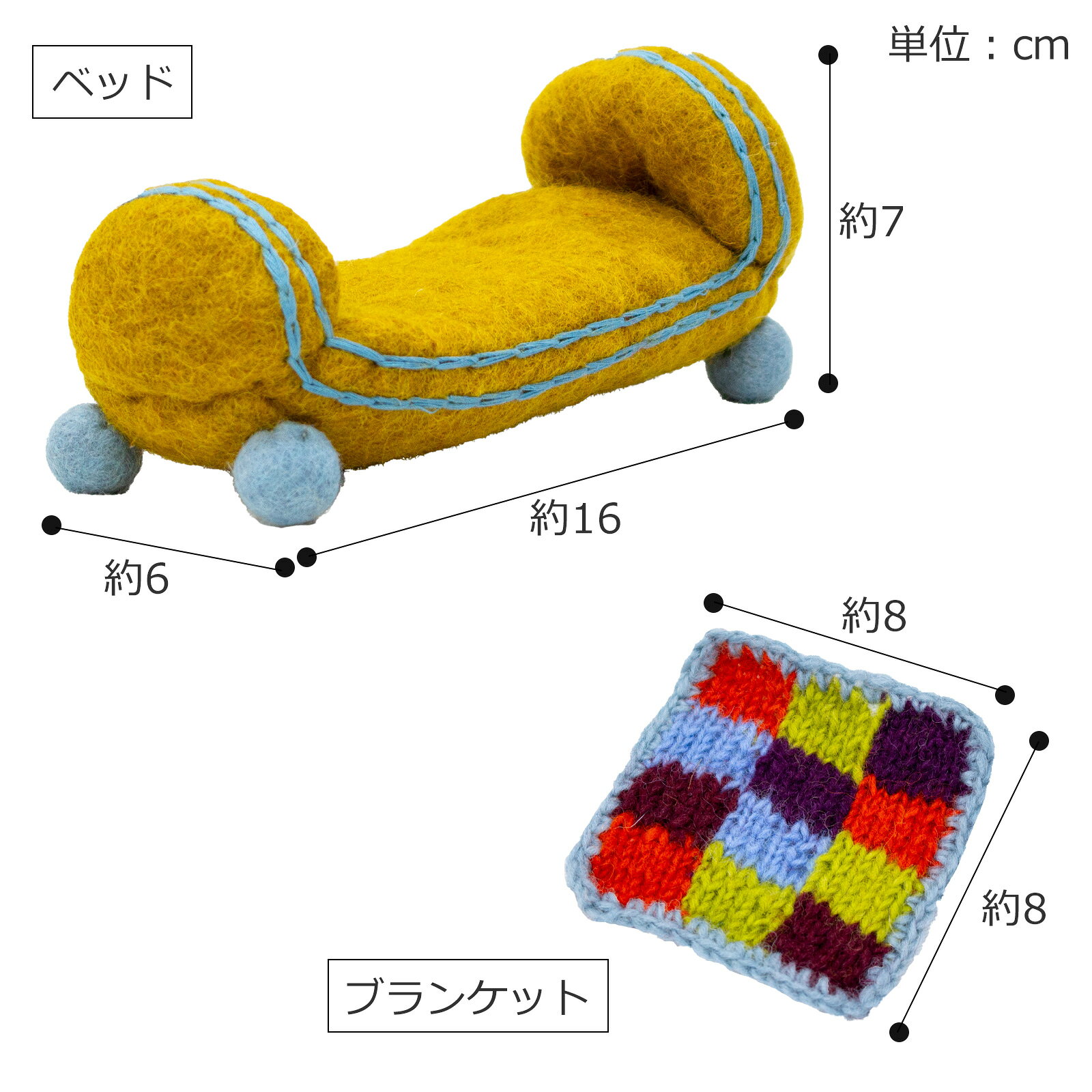 【期間限定SALE】 ミニチュア ブランケット付ベッド 家具 フェルト ミニチュアハウ...
