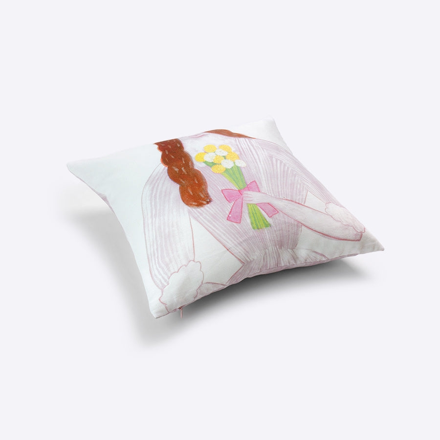 日本製 クッションカバー 45×45cm クッション カバー たんぽぽガール｜アーティスト　高田昌耶｜国産リネンキャンバス 近江麻 Linen FAVORRIC フェイバリック 45cm 45×45 45 45 天然素材 国産 おしゃれ 洗える ソファ 正方形 カバー 絵画 3