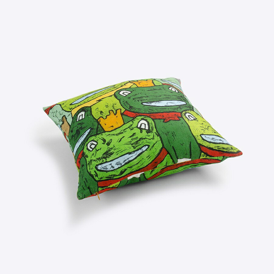 日本製 リネンクッションカバー 45×45cm | かえる|アーティスト 北嶋勇佑|45×45 国産 キャンバス 麻 Linen FAVORRIC フェイバリック 45cm 45 天然素材 国産 おしゃれ 洗える ソファ 正方形 カバー 絵画 [2]
