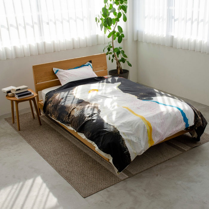 日本製 かけ布団カバー ダブル 綿100% サテン 掛け布団 カバー 白い鳥｜アーティスト　おくまゆみ｜コ..