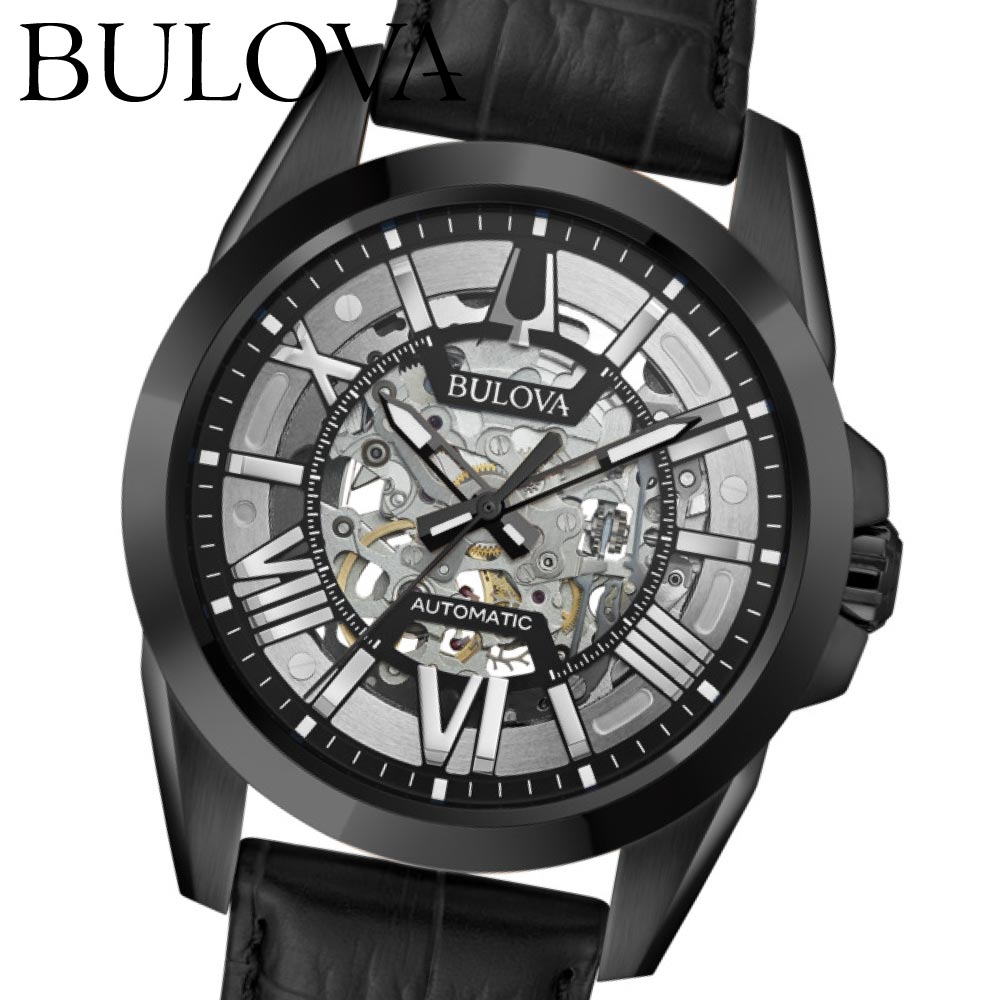 ブローバ 腕時計 メンズ ブローバ 腕時計 メンズ 自動巻き BULOVA Classic 98A304 ブローバ クラシック 自動巻き オートマチック 機械式 メカニカル オープンハート 43mm レザーベルト 防水 アラビア数字 スケルトン シースルーバック ブラック 正規品