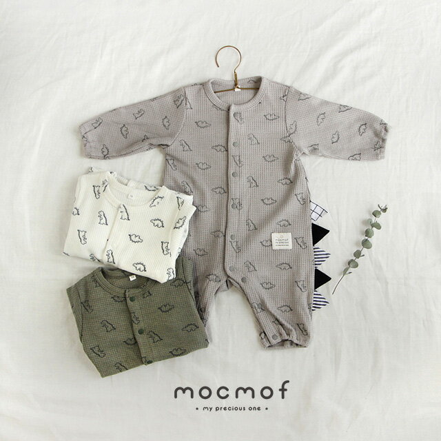 mocmof 恐竜ロンパース 622-056107(ベビー ロンパース 男の子 冬 秋冬 春 秋 服 かわいい 赤ちゃん ベビー服 70 カバーオール 長袖 前開き 出産祝い おしゃれ 動物 恐竜 アニマル ブランド プレゼント 人気)