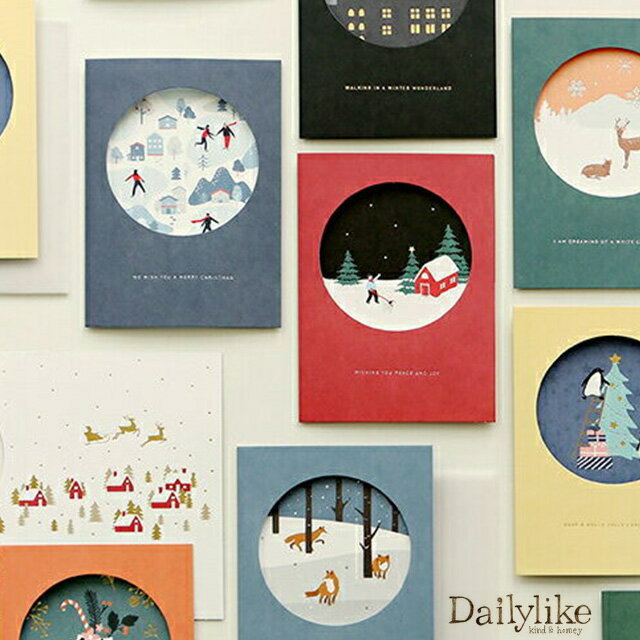 Dailylike デイリーライク クリスマスカード(おしゃれ セット 輸入 封筒付き オシャレ 箔押し メッセージカード クリスマス デザイン グリーティングカード 北欧 冬 可愛い ペンギン 大人 シンプル 海外 女性)