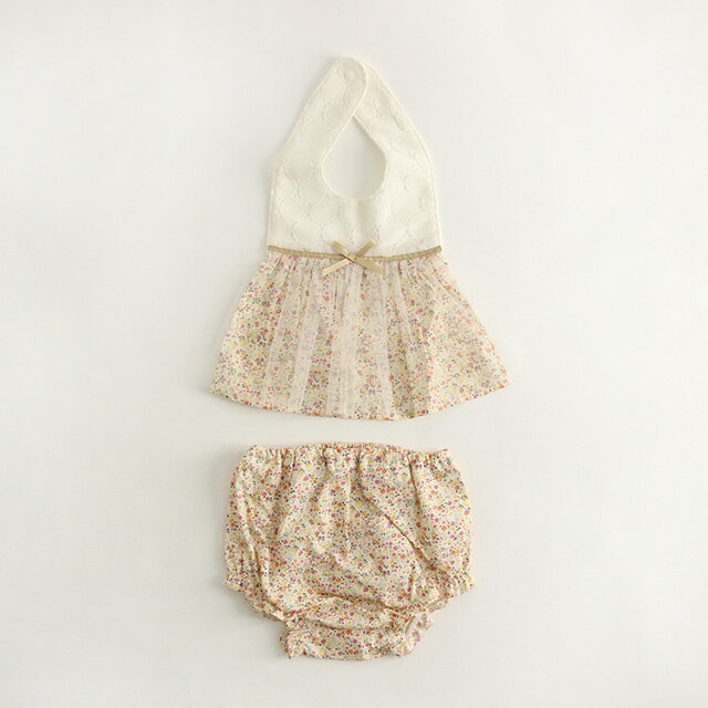 Leapepe レアペペ エプロン＆ブルマセット 女の子用 GARDEN 00-5058(出産祝い 女の子 スタイ セット おしゃれ ベビー服 ブランド 人気 エプロン ズボン ハーフバースデー かわいい レース リボン 花柄 ギフト プレゼント 3ヶ月 6ヶ月 0歳 1歳 70cm 80cm 日本製)