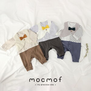 mocmof おめかしロンパース 622-154164(ロンパース 赤ちゃん ベビー ベビー服 カバーオール 冬 長袖 男の子 おしゃれ 前開き 70 フォーマル 可愛い 出産祝い 蝶ネクタイ)