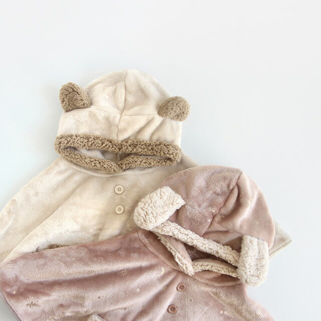 CDF etendue シエルエトワー キッズポンチョ(ポンチョ 子供 3歳 4歳 男の子 女の子 くま うさぎ おしゃれ かわいい あったか フード付き アウター ケープ 防寒 子供服 ハロウィン 仮装 クリスマス プレゼント 冬服 贈り物 秋冬 アニマル 耳付き) 3