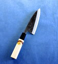 江戸菊水 薄出刃庖丁 黒打 135mm 鋼付 黒プラ桂木柄 624013 202102