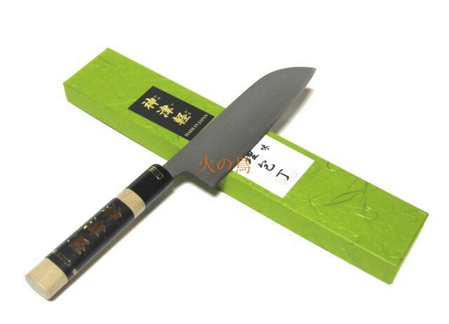 【送料無料】神津軽　ステンレス中割込　三徳包丁180mm　水牛桂柄　白鋼　　211063花　202103