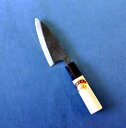 江戸菊水【左用】薄出刃庖丁 黒打 90mm 鋼付 黒プラ桂木柄 624300