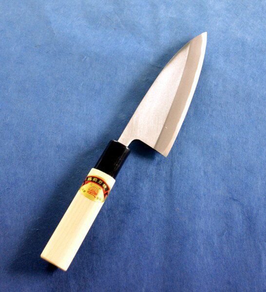 江戸菊水　出刃庖丁 磨き　120mm　鋼付　黒プラ桂木柄　　625102のサムネイル