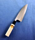 江戸菊水 出刃庖丁 磨き 150mm 鋼付 黒プラ桂木柄 625106
