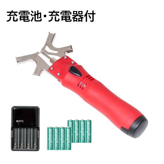 単三電池でどこでも使える　コードレス チェンソー研磨機 電池式(乾電池/充電池)ですので、場所を選ばず使用できます。 ニシガキ　チェンソー研研　乾電池/充電池式　充電器/充電池付　N-819 【特長】 使う場所を選ばないコードレスタイプ電池式(乾電池/充電池)ですので、場所を選ばず使用できます。すぐに使える充電池・充電器付。 高精度な簡単ガイドチェンソーバーに目立てガイドを差込み、横にスライドさせるだけ。簡単・正確に最適角度に目立てできます。 目立ての効果●作業効率がよくなります。●身体の疲労が軽減します。●安全性が高まります。●まっすぐ切れます。●燃焼効率(エンジン式)がよくなり経済的です。●チェンが長く使えて（約2倍）経済的です。 デプス調整器（別売）でさらに切れ味再現デプスゲージが上刃より高くなっていると目立て後も滑って切れないことがあります。デプスゲージの高さを調整することで切れ味を蘇らせることができます。 セット内容セット内容はこちらの画像をご確認ください。 【仕様】 ■品番：N-819 ■品名：チェンソー研研 充電池・充電器付 ■重量：225g（電池含まず） ■モーター定格電圧：DC12V（乾電池の場合）　DC9.6V（充電池の場合） ■モーター回転数：25000min-1（乾電池・シガー電源の場合）　21000min-1（充電池の場合） ■使用時間：約30分（電池でご使用の場合）　※使用時間は満充電における連続使用の参考数値（目安）です。 ■目立て角度：30度 ■付属品：軸付きダイヤモンド砥石4.0mm 1本（本体装着済）　スパナ（9.5mm）　充電池（単3×8本）　充電器 ■メーカー：ニシガキ工業株式会社 【ご注意】 ※お子様の手の届かない所に保管してください。