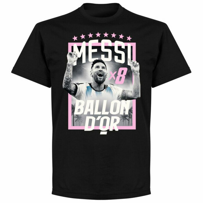 RE-TAKE(リテイク) リオネル・メッシ x8 Ballon D'Or 2023 バロンドール記念 Tシャツ(ブラック)【サッカー サポーター グッズ Tシャツ】(BLACK-PNN-7010P)【店頭受取対応商品】