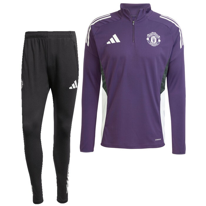 マンチェスターユナイテッド 25-26 TIRO25 1/4 ZIPトレーニング トップ長袖&パンツ 上下セット(パープル×ブラック)【adidas/アディダス...