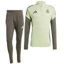 レアルマドリード 25-26 TIRO25 1/4 ZIPトレーニング トップ長袖&パンツ 上下セット(ライム×ダークグレー)【adidas/アディダス】【サッカー ウェア ジャージ】(JP3979&JP3983)【店頭受取対応商品】