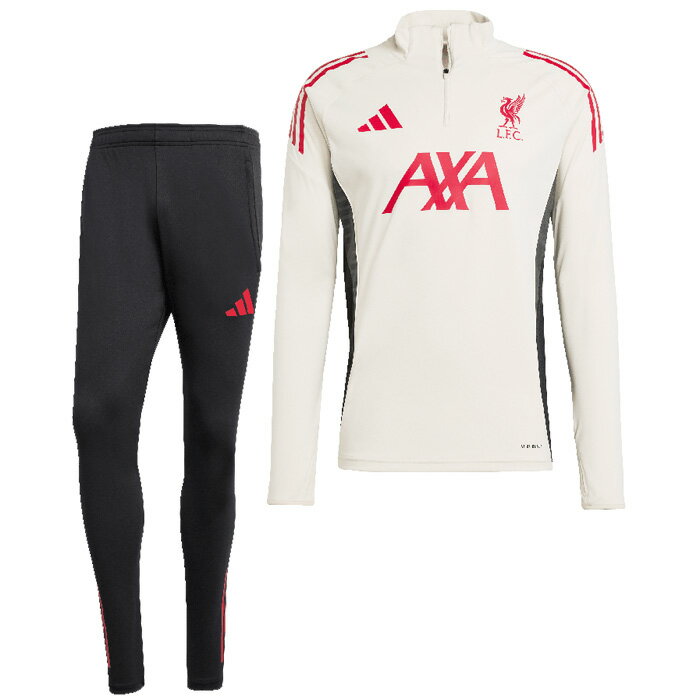リバプール 25-26 TIRO25 1/4 ZIPトレーニング トップ長袖&パンツ 上下セット(ベージュ×ブラック)【adidas/アディダス】【サッカー ウ...