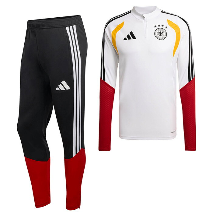 ドイツ代表 2026 TIRO26 1/4 ZIPトレーニング トップ長袖&パンツ 上下セット(ホワイト×ブラック)【adidas/アディダス】【サッカー ウェ...