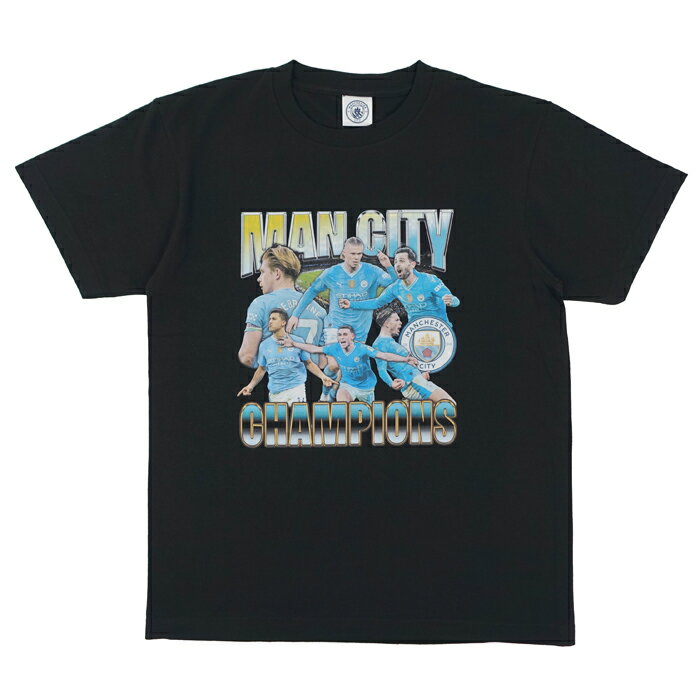 ★SALE★セール★マンチェスターシティ オフィシャル CHAMPIONS Tシャツ 半袖(ブラック)【サッカー サポーター グッズ Tシャツ】(MC-1014-BLK)【店頭受取対応商品】