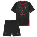 ACミラン 25-26 トレーニングシャツ 半袖&ショーツ 上下セット(ブラック×ブラック)【PUMA/プーマ】【サッカー ウエア プラクティス シャツ パンツ...