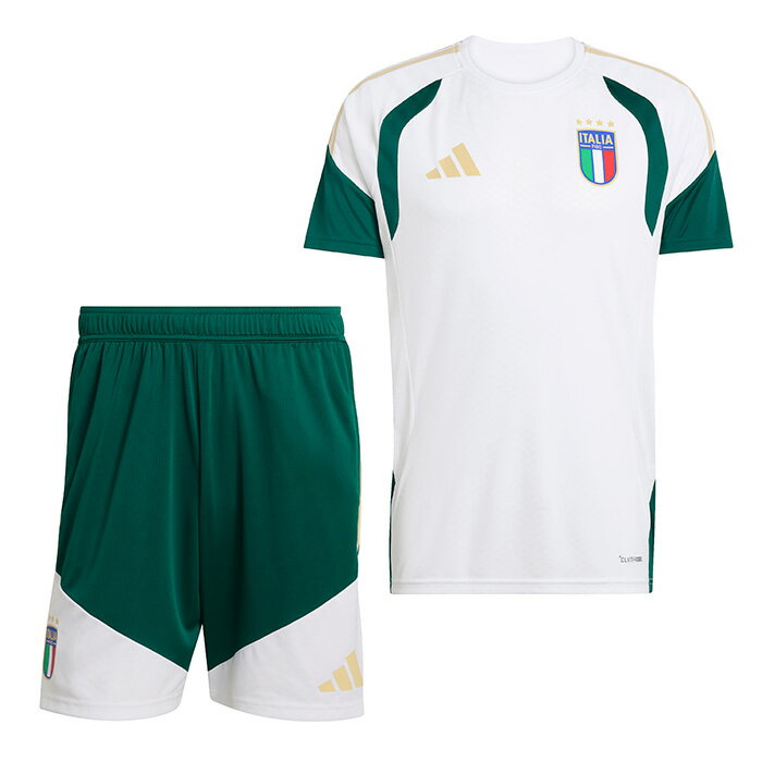 イタリア代表 2026 TIRO26 トレーニングジャージー半袖&ショーツ 上下セット(ホワイト×グリーン)【adidas/アディダス】【サッカー ウェア プラ...