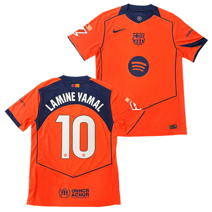 ●FCバルセロナ 25-26 サード 半袖 ユニフォーム No.10 ラミン・ヤマル + ラ・リーガ パッチ&ラ・リーガ 24-25 チャンピオンパッチ付き【N...