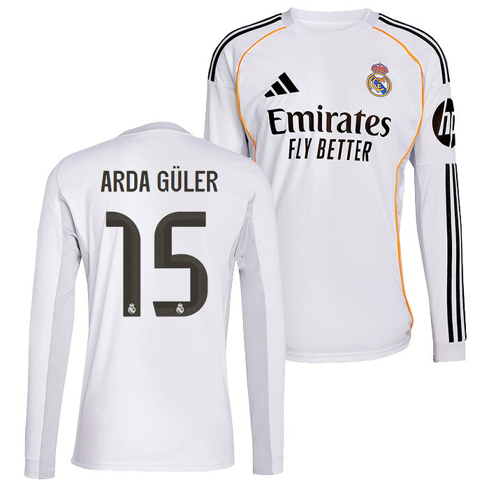 ●レアルマドリード 25-26 ホーム 長袖 ユニフォーム No.15 アルダ・ギュレル【adidas/アディダス】【サッカー ウエア レプリカユニフォーム】(JN8884/15A)【店頭受取対応商品】