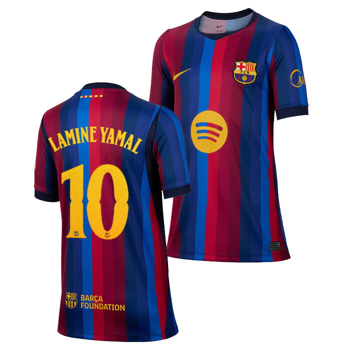 ◆●FCバルセロナ 26-27 ホーム 半袖 ユニフォーム ジュニア No.10 ラミン・ヤマル【NIKE/ナイキ】【サッカー レプリカユニフォーム キッズ】(II1624-683/10L)【予約：10月中旬〜順次発送予定】