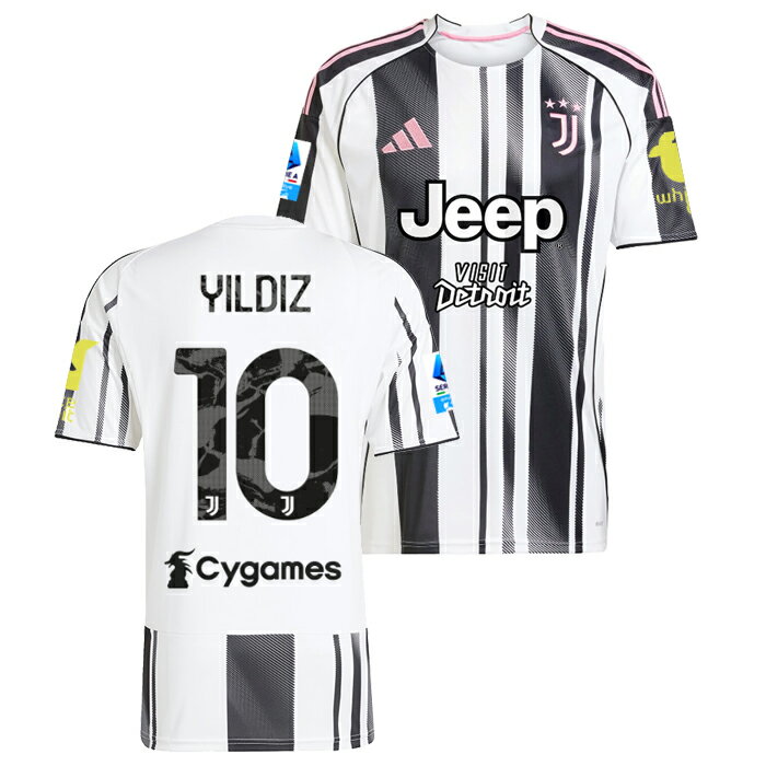●ユベントス 25-26 ホーム 半袖 ユニフォーム(胸スポンサー付き) No.10 ユルディズ + Whitebitスポンサー + Cygamesスポンサー ...