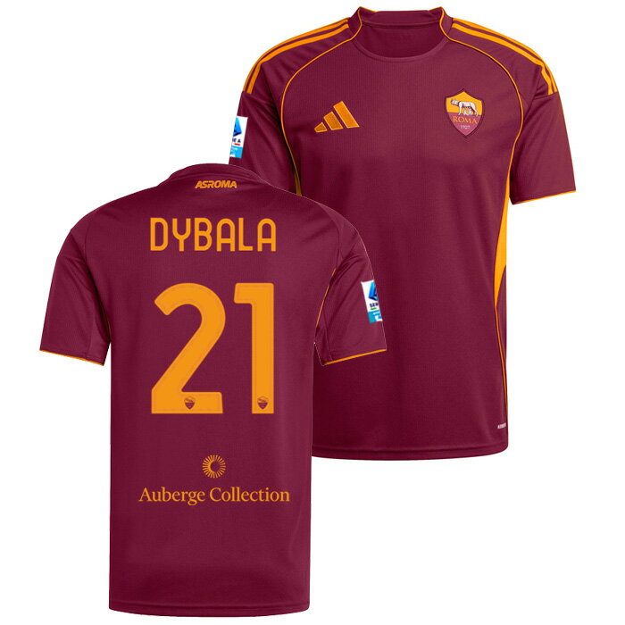 ●ASローマ 25-26 ホーム 半袖 ユニフォーム No.21 ディバラ (Auberge Collectionスポンサー+セリエAパッチ付き)【adidas/アディダス】【サッカー ウェア レプリカユニフォーム】(JP4184/21D_P)【店頭受取対応商品】