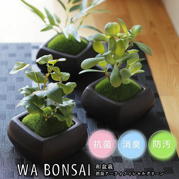 Wa Bonsai・和盆栽 消臭アーティフィシャルグリーン 角鉢タイプ【キシマ 消臭グッズ 空気清浄 造花 デオドラント 観葉植物】