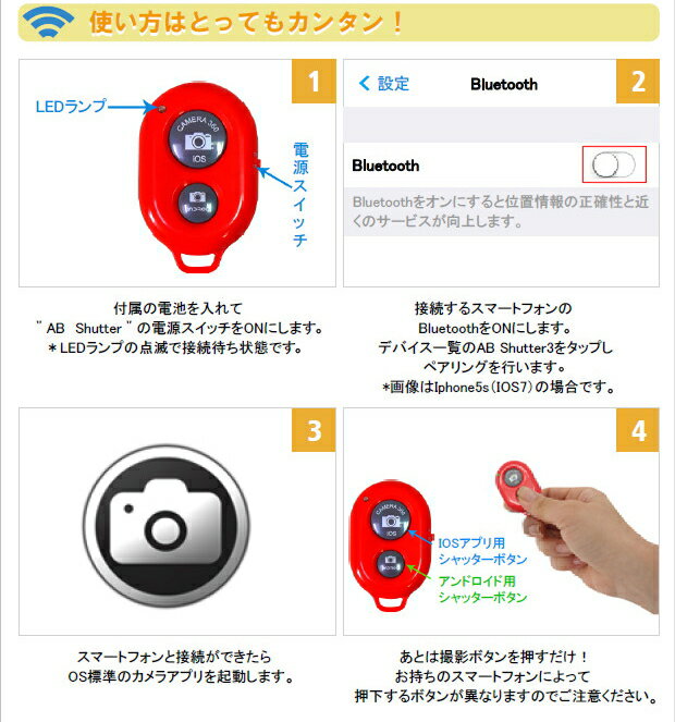 Bluetoothワイヤレスリモコンシャッター　本体色ブルー(日本語説明書付属)【スマートフォン】