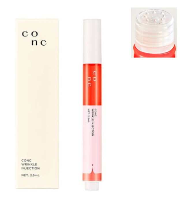 商品名 CONC リンクル インジェクション 2.5ml（目元・口元美容液） 内容量 2.5ml 商品説明 ●目元口元に瞬間注入ノック式マイクロニードル美容液 ●狙いどおりに弾むようなハリ感のあるお肌へ ●年齢とともに肌に刻まれるエイジングサインに対するケアとして、注入型のマイクロニードルで直接角層中に美容成分を届け、ハリ・弾力を与える部分美容液 ●医療用マイクロニードルから着想し、ノック注入式で痛みを感じにくい構造 →尾部をノックすると先端のニードル部から美容液が出ます ●美容液には、キー成分である細胞培養エキスセラメント「セラメント」の機能を活かす当社独自のユーグレナエキス2種（加水分解ユーグレナエキス、ユーグレナエキス EX）、次世代型レチノールなど、豊富な美容成分を配合。目尻や口元など気になる部分に美容液を直接注入することで、ハリ・弾力を与えます。 ●豊富な美容成分を配合 ・健やかな肌を保つためのグリチルリチン酸2K（整肌成分） ・肌を保護するためのマンダリンオレンジ果皮エキス（整肌成分） ・肌に自然なツヤとうるおいをもたらすスクワラン（保湿成分）、サジーオイル（保湿成分） 【こんな方にオススメ】 ・部分的なハリ・弾力の低下にお悩みの方 ・集中ケアでハリ・弾力の効果実感をしたい方 ・若々しい肌印象を保つためのエイジングケアをしたい方 使用方法 1.化粧水の後、キャップを外し、気になる部分に容器先端を肌に垂直に軽く押し当てます。 2.容器尾部のボタンを 1〜2 回ノックし、その状態を 3 秒保持して美容液を角層に注入します。 3.最後は肌に残った美容液をやさしく指でなじませてください。 ■1日約13〜15ノックの使用で約1カ月分となります。 ご注意 ●お肌に異常が生じていないかよく注意して使用してください ●化粧品がお肌に合わないとき即ち次のような場合には、使用を中止してください。そのまま化粧品類の使用を続けますと、症状を悪化させることがありますので、皮膚科専門医等にご相談されることをおすすめします (1)使用中、赤み、はれ、かゆみ、刺激、色抜け(白斑等)や黒ずみ等の異常があらわれた場合 (2)使用したお肌に、直射日光があたって上記のような異常があらわれた場合 ●傷やはれもの、しっしん等、異常のある部位にはお使いにならないでください ●乳幼児の手の届かないところに保管してください ●極端に高温又は低温の場所、直射日光のあたる場所には保管しないでください ●アレルギー体質の方、皮膚の弱い方は、ご使用前に上腕部内側に塗布して試用テストを行ってください ●天然由来成分使用のため、内容物の色にバラつきが見られる場合がありますが、品質には問題ありません ●容器の先端や美容液が誤って目に入らないようご注意ください ●キャップをする際に、容器底面のノックボタンをプッシュしないようにご注意ください 　区分 　化粧品 　JAN 　4582229424271 　発売元、製造元、輸入元または販売元 　株式会社ユーグレナ 備考 商品パッケージ・内容等は、リニューアルに伴い予告なく変更する場合がございますので予めご了承ください。 　広告文責 　株式会社インクレス tel：06-6781-2940