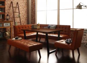 【5の付く日/最大1000円オフクーポン】アメリカンヴィンテージ リビングダイニングセット 6人 5点セット(テーブル+ソファ1脚+アームソファ1脚+チェア1脚+ベンチ1脚) 左アーム W120【ts】