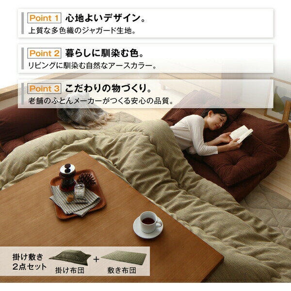 【お買い物マラソン/最大1000円オフクーポン】こたつ こたつ布団セット 高級 ジャガードミックス織 国産こたつ布団 掛布団&敷布団2点セット 6尺長方形(90×180cm)天板対応【ts】 [3]