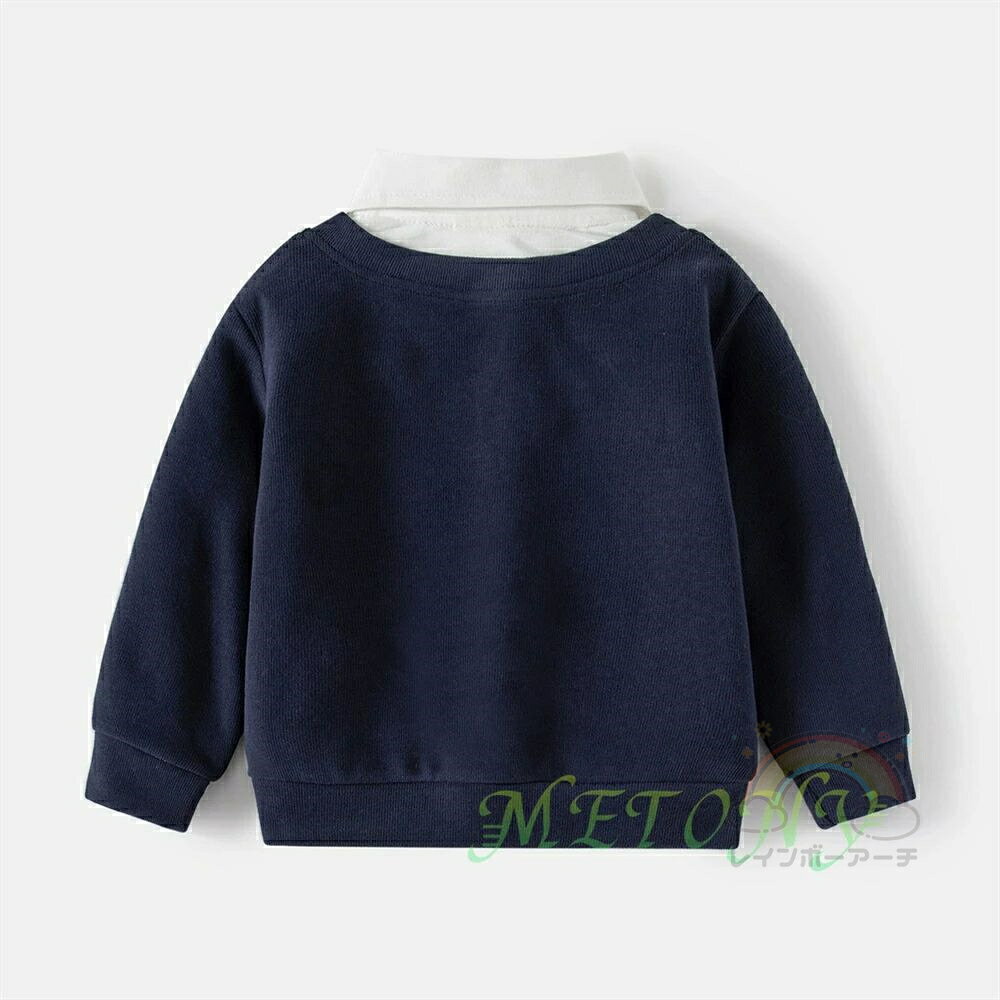 子供 Tシャツ 長袖 スウェット 男の子 女の子 フェイク レイヤード 重ね着風 白襟 ...