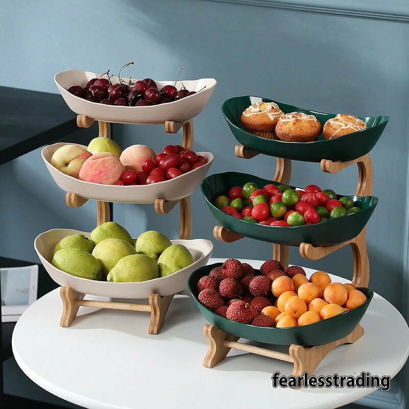 FearlessTrading楽天市場店の卓上用品 お菓子皿 ケース キッチン用品 2段 果物 分解可能 野菜棚 多功能収納棚 化粧品棚 卓上 3段 フルーツバスケット 果物展示棚 木製 べジュー｜アングル3