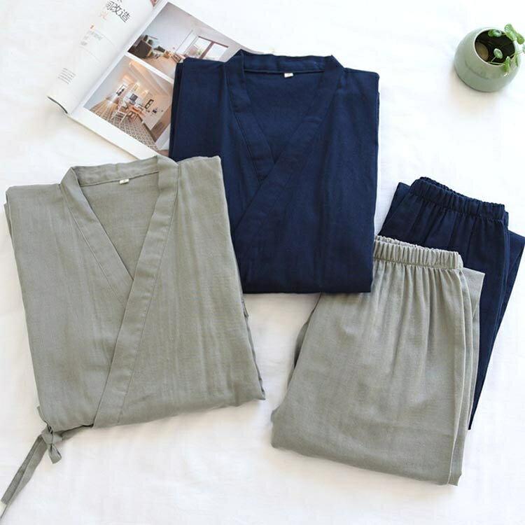 FearlessTrading楽天市場店の甚平 メンズ 作務衣 浴衣 7分袖 寝間着 綿100％ パジャマ 男性用 紳士甚平 前開き 甚平セット 通気性 吸汗 和服 上下セット ルームウェア 部屋着 春夏用 作業着 贈り物 夏祭り リラックス｜アングル2