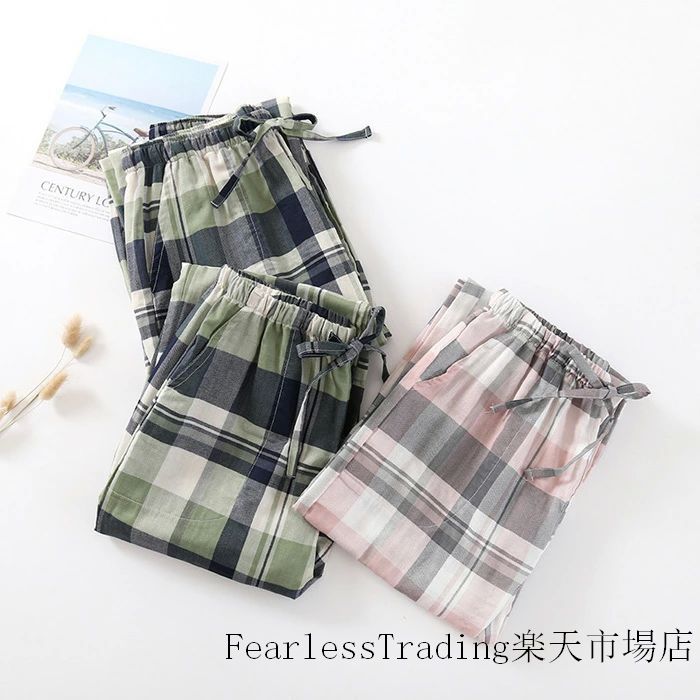 春夏秋冬 ボトムス ルームウェア ワイドパンツ メンズ レディース ガーゼ チェック...