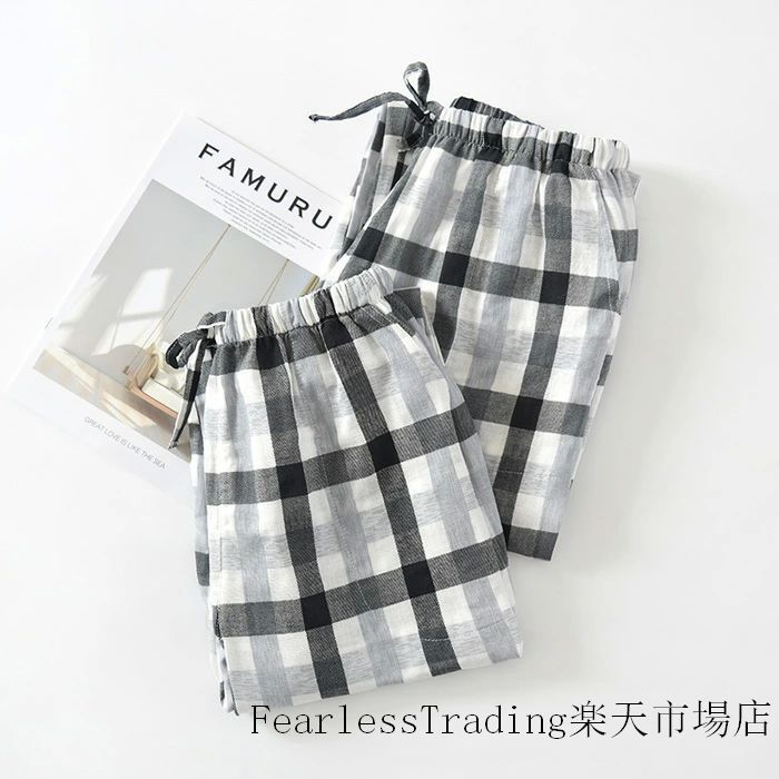 春夏秋冬 ボトムス ルームウェア ワイドパンツ メンズ レディース ガーゼ チェック...