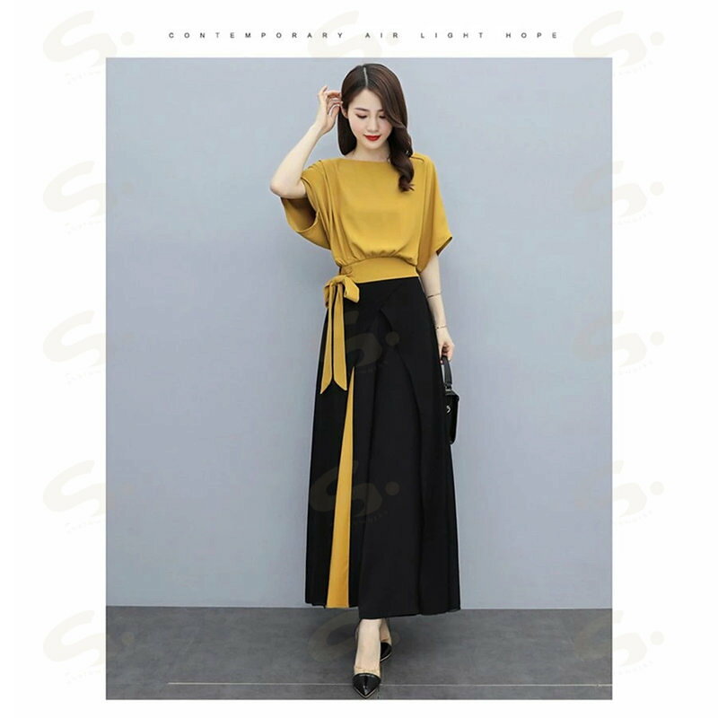 FearlessTrading楽天市場店のセットアップ レディース 春 夏 ワイドパンツ パンツドレス シフォンブ ラウス 配色 おしゃれ 体型カバー 着痩せ 結婚式　パーティー　結婚パーティー 二次会　披露宴　お呼ばれ　普段使い 通学 通勤　OL　ビジネス 30代 40代｜アングル3