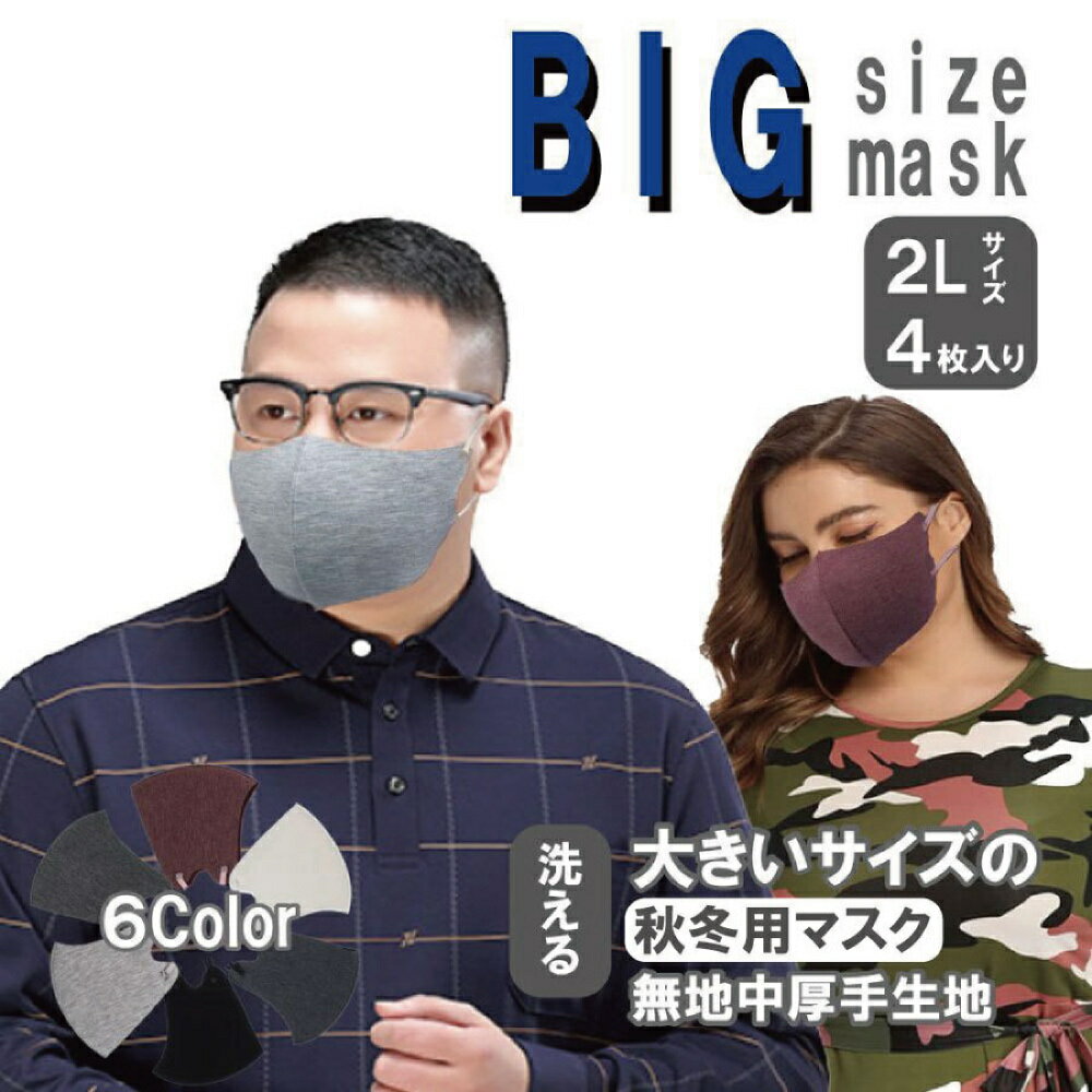 大きいマスク 秋冬用マスク マスク 大きい 洗える 大きなマスク 大きめマスク ビッグマスク 特大サイズ 2L 3L サイズ 2枚重ね用にも 中厚手生地 特大サイズ 耳が痛くならない 蒸れない おしゃなマスク 4枚入り 個別包装 送料無料 フィルター付き 即日発送