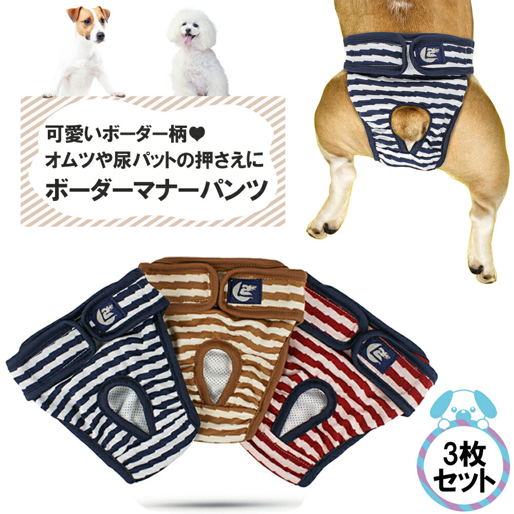 犬用マナーパンツ ボーダー柄 おむつカバー S M L 女の子 メス 犬 サニタリーパンツ 生理用パンツ 犬用おむつ 介護犬用品 洗える 布製 洗濯 再利用可能 送料無料 フェザーストア