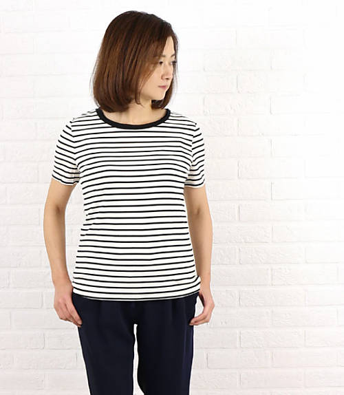 乐天商城 - 【マラソン期間ポイント10倍】スリードッツ three dots カットソー 半袖 Tシャツ トップス ボーダー クルーネック 薄手 きれいめ カジュアル・CX1175-0441501(レディース)