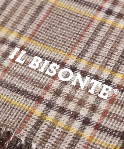 IL BISONTE(イルビゾンテ) フリンジ チェックマフラー ホワイトロゴストール・54212309481-0062102(メンズ)(レディース)(■■)