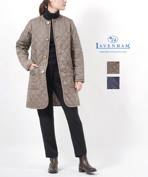 LAVENHAM(ラベンハム) ファーライニング ノーカラー キルティングコート ロングコート LONGLINE ROUND COLLAR COAT・SLJ2106-3872102(レディース)(JP)(■■)